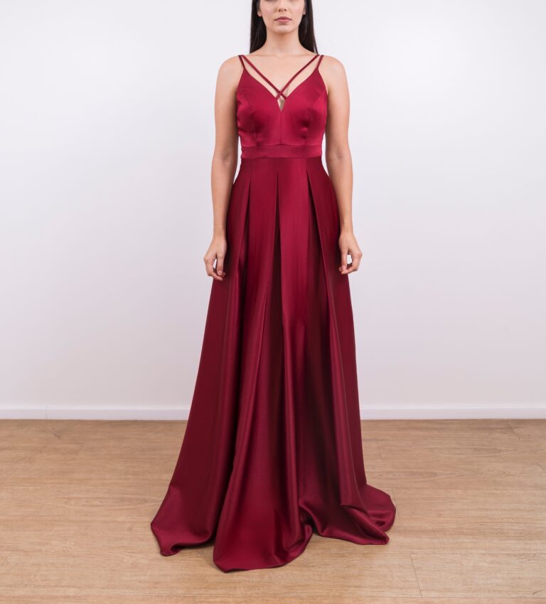 VESTIDO LONGO MARSALA ALCAS SAIA PREGAS