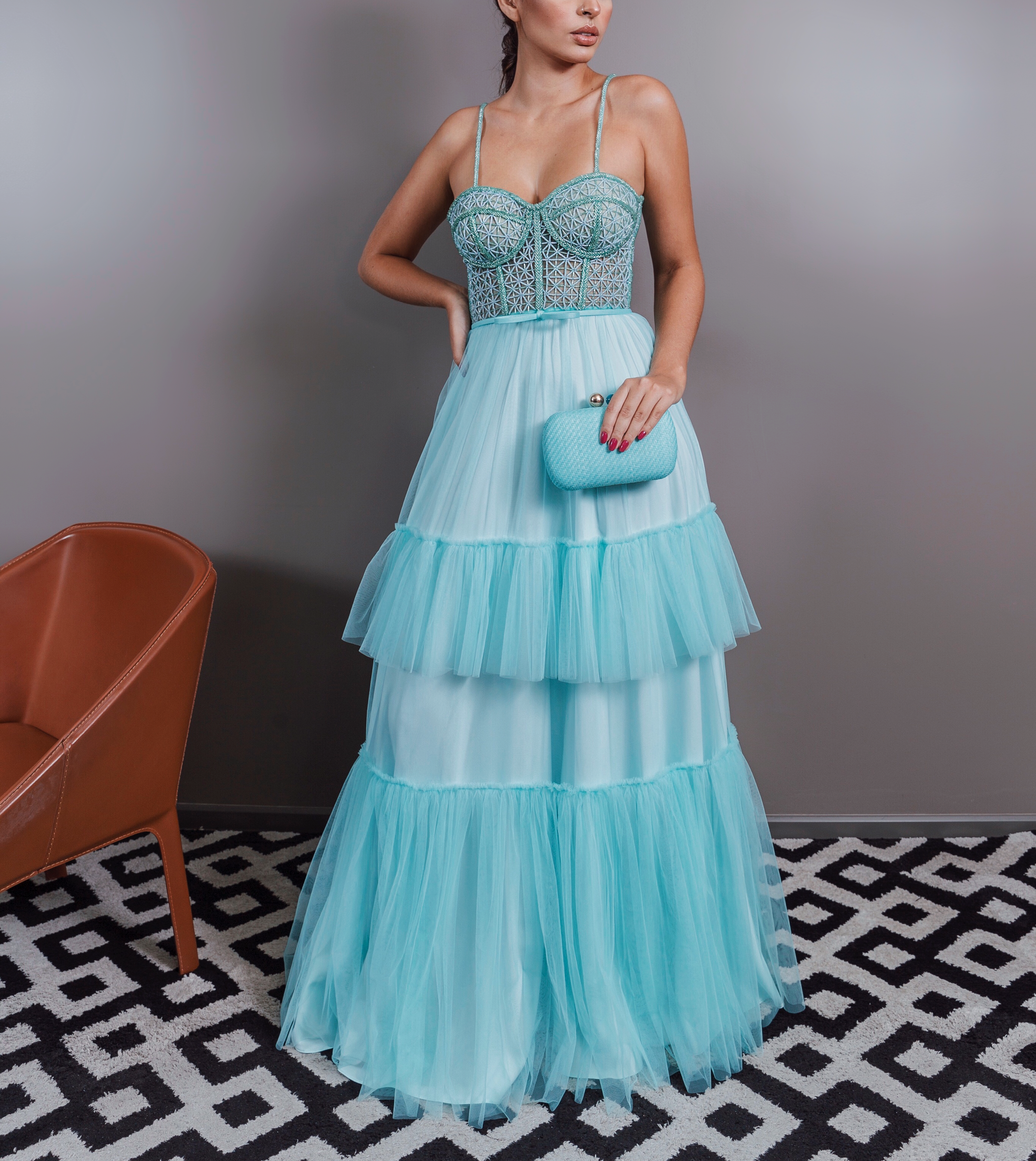 Vestido tule azul shop claro