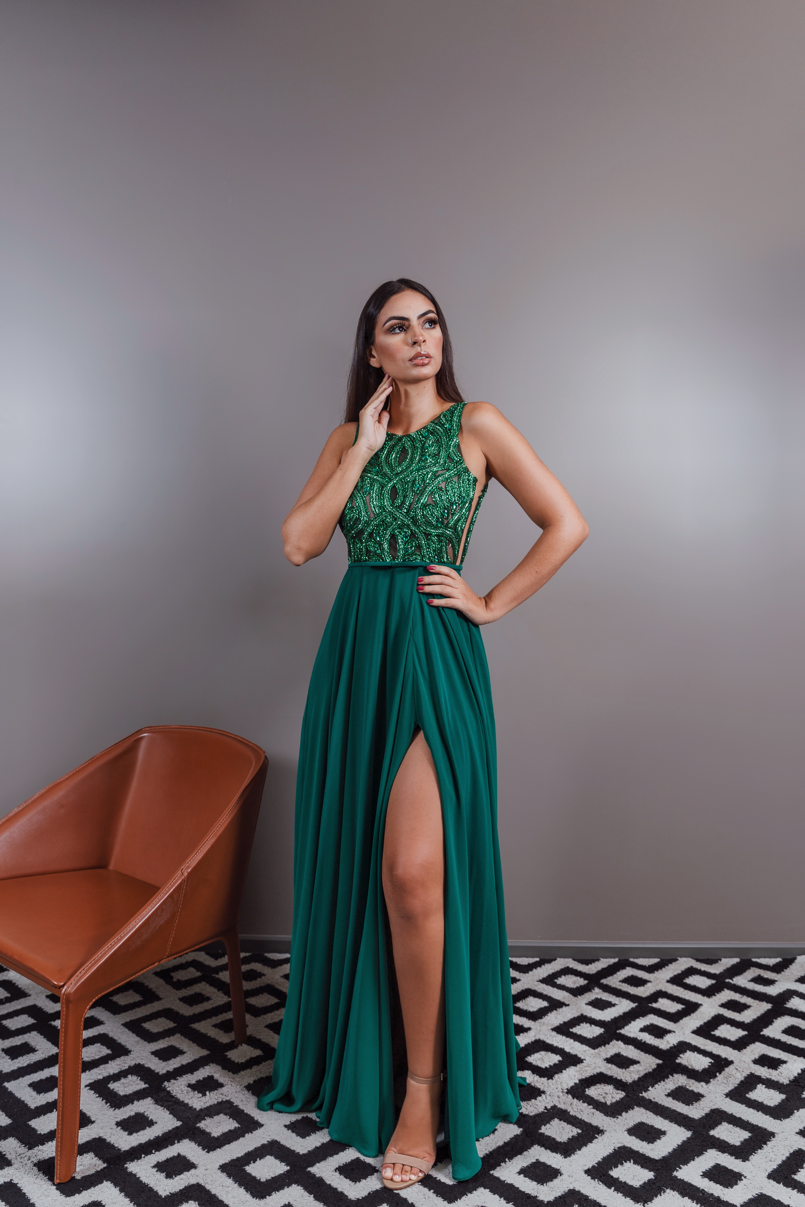 Vestido de sales madrinha verde bandeira