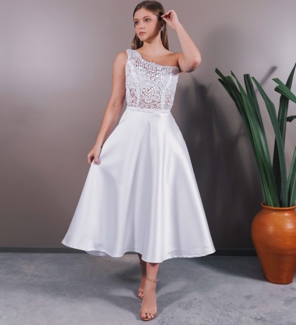 VESTIDO MIDI BRANCO NOIVADO CASAMENTO CIVIL BLUSA RENASCENÇA