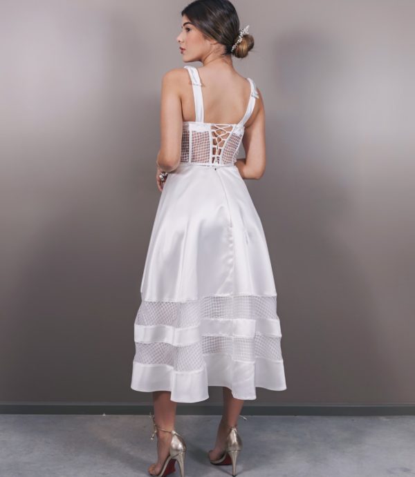 vestido midi branco corpete casamento civil noivado