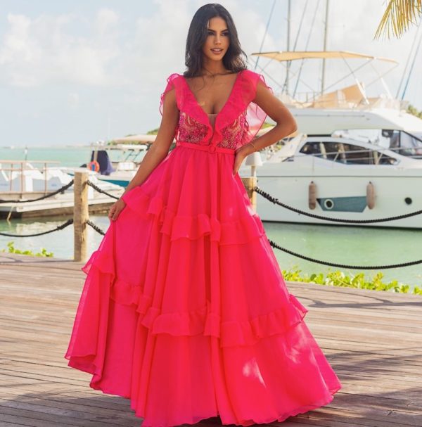 VESTIDO LONGO PINK BAABDOS E BORDADO