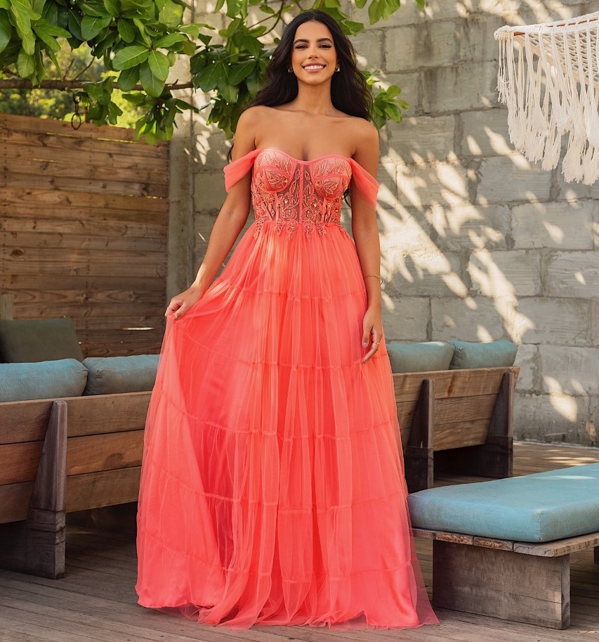 Vestido de sales madrinha coral claro