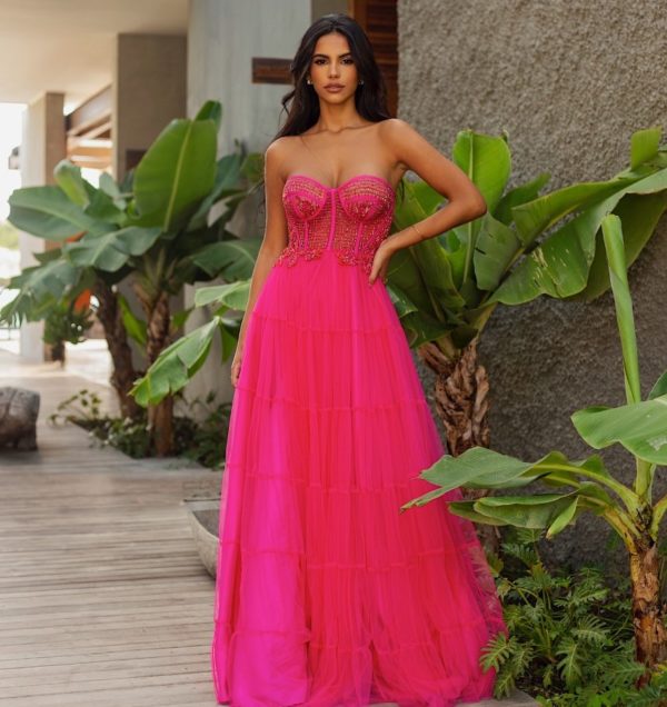 VESTIDO LONGO PINK CORPETE