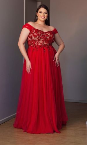 LOCAÇÃO Vestido Vermelho Princesa com Fenda